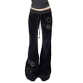 thumbnail image 1 of Wxolcjlv Women's Rhinestone Star Velvet Flared Pants Drawstring Low Waist Y2K Street Trousers, 1 of 9
