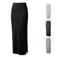 thumbnail image 1 of Wxolcjlv Women's Ribbed Knit Midi Skirt High Waist Side Slit Bodycon Midi Skirts, 1 of 4