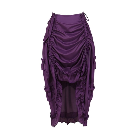 Wxolcjlv Women's Ruched High‑Low Midi Skirt Drawstring Side Ruffle Trim Club Skirts