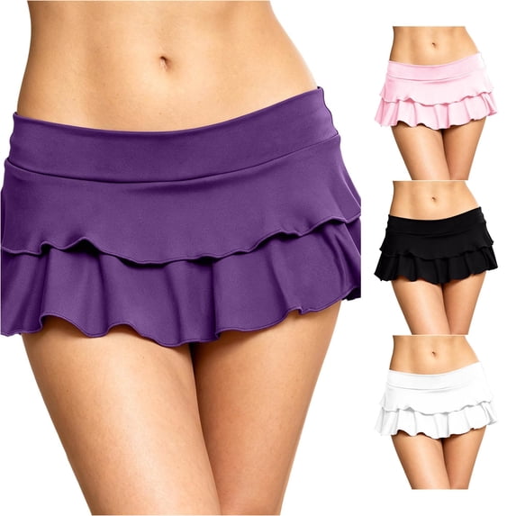 Wxolcjlv Women's Ruffled Swim Mini Skort Fold Over Waist Stretch Fit Silhouette Beach Pool Skorts