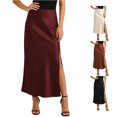 thumbnail image 1 of Wxolcjlv Women's Satin Side Slit Midi Skirt High Waist Party Midi Skirts, 1 of 4