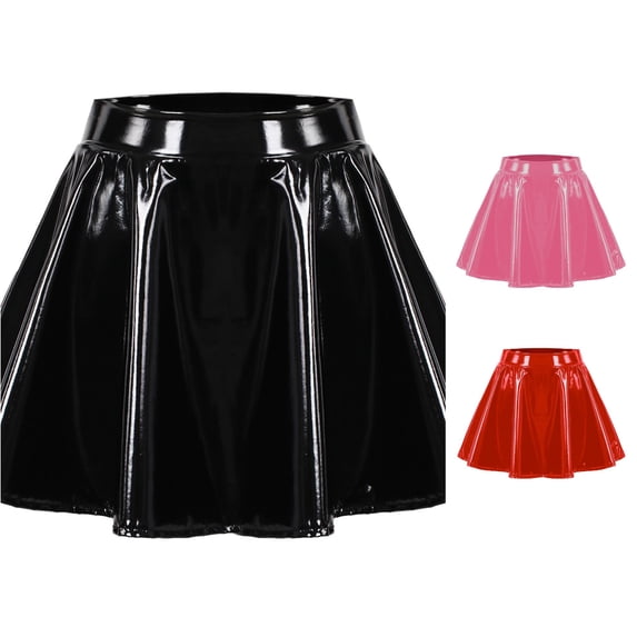 Wxolcjlv Women's Shiny Pleated Mini Skirts High Waist Flared Club Night‑Out Skirts