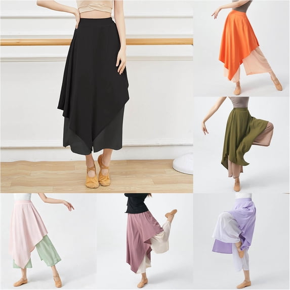 Wxolcjlv Women's Solid Asymmetrical Midi Skirt High Waist Dance Performance Midi Skirts