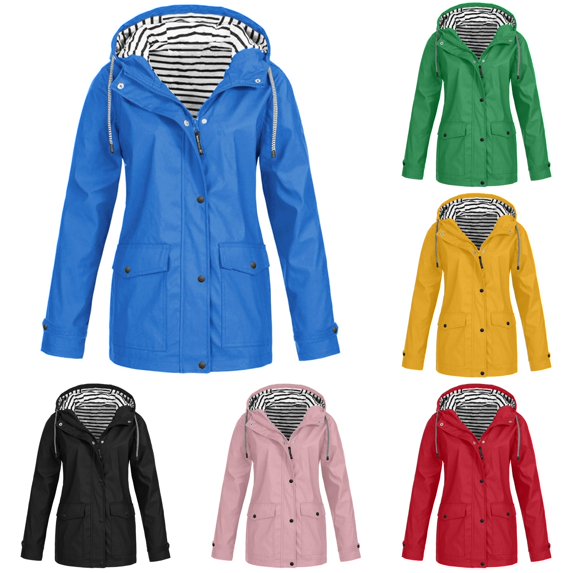Wxolcjlv Women's Solid Hooded Raincoat Flap Pocket Cut Outer Jackets