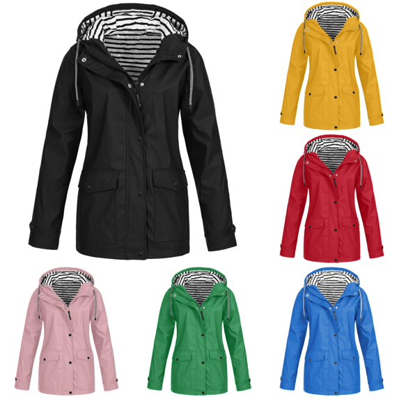 Wxolcjlv Women's Solid Hooded Raincoat Flap Pocket Cut Outer Jackets