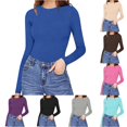 thumbnail image 1 of Wxolcjlv Women's Solid Long Sleeve Top Crew Neck Slim Fit Shirt Daily Casual Inner Blouse, 1 of 4