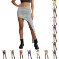 thumbnail image 1 of Wxolcjlv Women's Solid Ruched Asymmetrical Maxi Skirt High Waist Bodycon Chic Going‑Out Skirts, 1 of 8