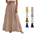 thumbnail image 1 of Wxolcjlv Women's Solid Tiered Maxi Skirt Smocked Waist Gathered Ruffle Layer Flared Silhouette Skirts, 1 of 5