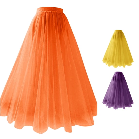 Wxolcjlv Women's Solid Voluminous Tulle Maxi Skirt Elastic Waist Flared A‑Line Ceremony Party Skirts