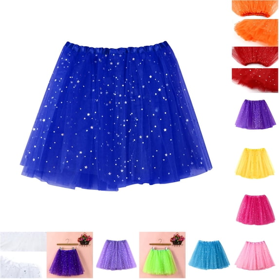 Wxolcjlv Women's Star Sequin Tulle Mini Skirt Elastic Waist Lightweight Party Skirts