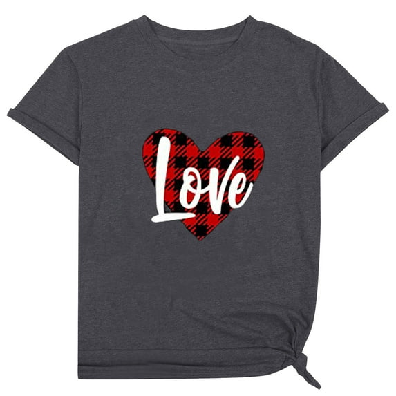 Wxolcjlv Women's T Shirt Valentine Print O Neck Short Sleeve Tee Tops Fashion Casual Loose Positioning Print Trendy T Shirt