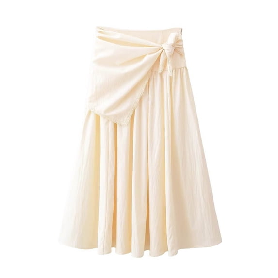 Wxolcjlv Women's Tie Knot Midi Skirt Wrap Overlay Lace Pleated Flowy Silhouette Skirts