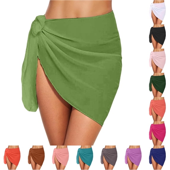 Wxolcjlv Women's Tie Side Sarong Wrap Skirt Side Slit Beach Swimwear Casual Cover Up