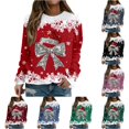 thumbnail image 1 of Wxolcjlv Womens Bow Santa Hat Graphic Sweatshirts Long Sleeve Crew Neck Ribbed Knit Tops, 1 of 4