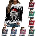 thumbnail image 1 of Wxolcjlv Womens Bow Santa Hat Graphic Sweatshirts Long Sleeve Crew Neck Ribbed Knit Tops, 1 of 4