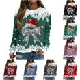 thumbnail image 1 of Wxolcjlv Womens Bow Santa Hat Graphic Sweatshirts Long Sleeve Crew Neck Ribbed Knit Tops, 1 of 4
