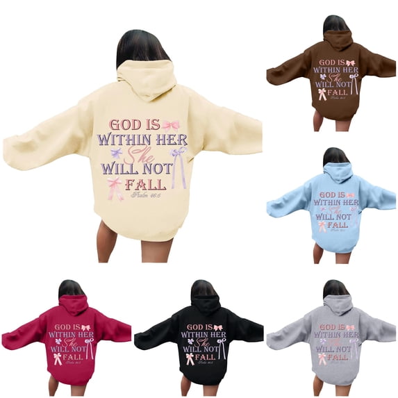Wxolcjlv Womens Bow Text Print Hoodie Back Print Cut Streetwear Hooded Sweatshirts