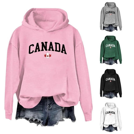 Wxolcjlv Womens Canada Maple Print Hoodies Long Sleeve Pullover Tops Front Kangaroo Pocket