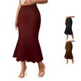 thumbnail image 1 of Wxolcjlv Womens Crinkle Midi Skirt Elastic Waist Scalloped Hem Skirts, 1 of 4