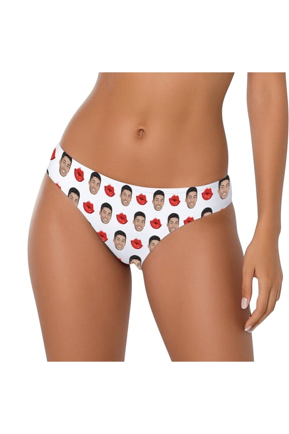 Womens DIY Printed Underwear Valentine's Day Stretch Lace Triangle Panties Soft Breathable Apparel Underwear(L,White)