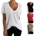 thumbnail image 1 of Wxolcjlv Womens Deep V Neck Short Sleeve Tee Relaxed Fit Casual Everyday Tops, 1 of 4