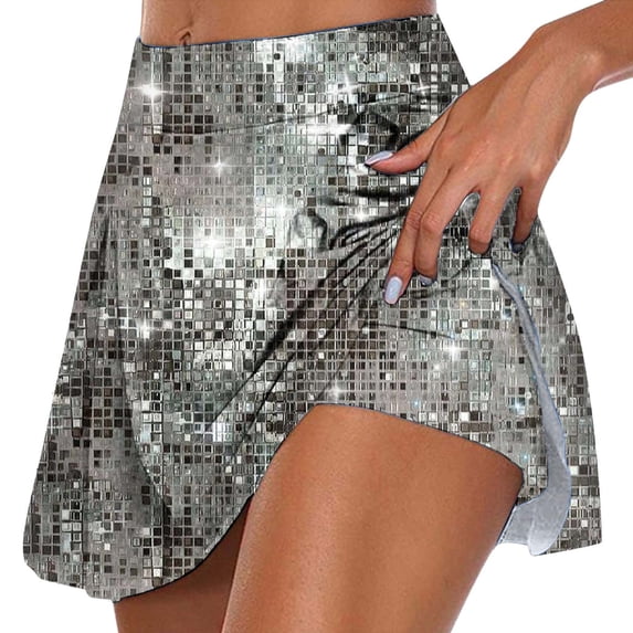 Wxolcjlv Womens Disco Tile Print Athletic Skort Built‑In Shorts Active Skorts