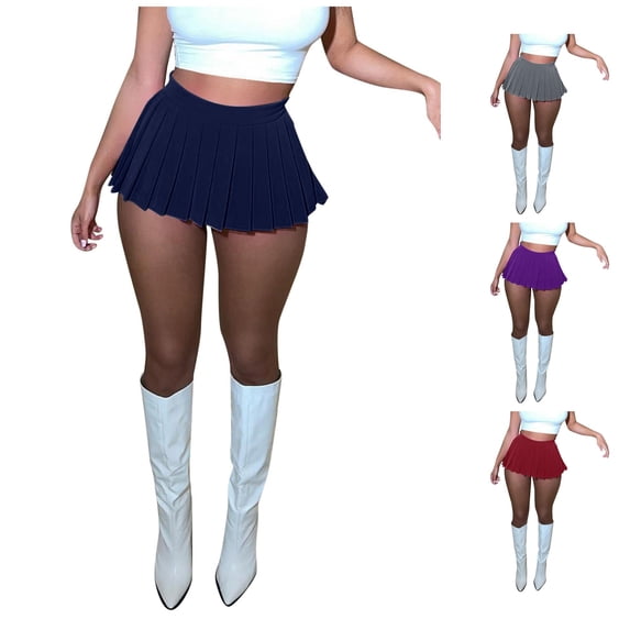 Wxolcjlv Womens High Waist Pleated Mini Skirt Built‑In Inner Short A‑Line Cut for Club Street Daily Looks Skorts