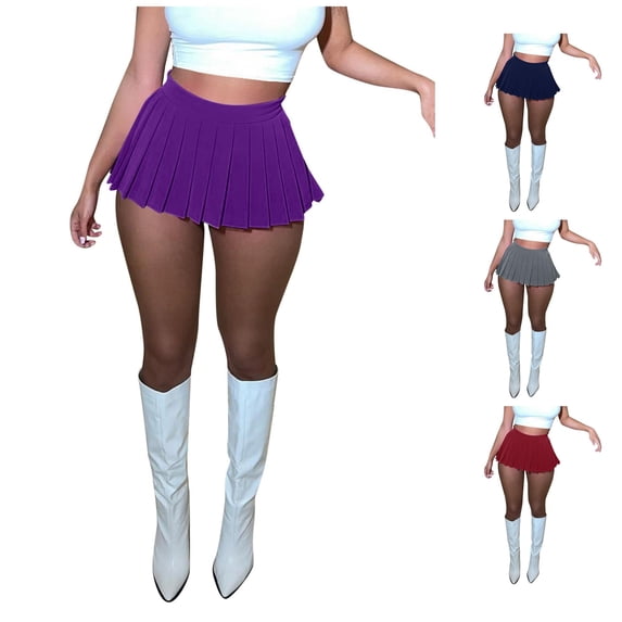 Wxolcjlv Womens High Waist Pleated Mini Skirt Built‑In Inner Short A‑Line Cut for Club Street Daily Looks Skorts