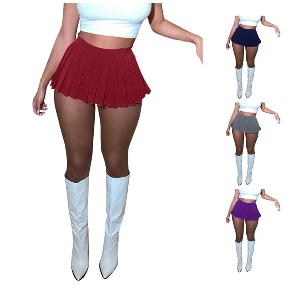 Wxolcjlv Womens High Waist Pleated Mini Skirt Built‑In Inner Short A‑Line Cut for Club Street Daily Looks Skorts