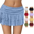 thumbnail image 1 of Wxolcjlv Womens Lace Ruched Mini Skirt Drawstring Side Tiered Ruffle Hem Evening Skirts, 1 of 6