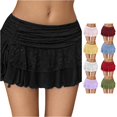 thumbnail image 1 of Wxolcjlv Womens Lace Ruched Mini Skirt Drawstring Side Tiered Ruffle Hem Evening Skirts, 1 of 7