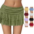 thumbnail image 1 of Wxolcjlv Womens Lace Ruched Mini Skirt Drawstring Side Tiered Ruffle Hem Evening Skirts, 1 of 6