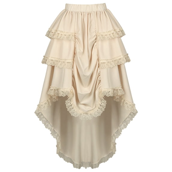Wxolcjlv Womens Lace Ruffle High Low Skirt Elastic Waist Layered Cut Party Skirts