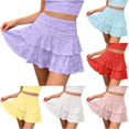 thumbnail image 1 of Wxolcjlv Womens Lace Ruffled Mini Skirt High Waist Tiered Layered Skirts, 1 of 6