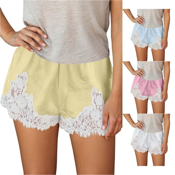Wxolcjlv Womens Lace Satin Sleep Shorts Elastic Waist Nightwear Short Pants