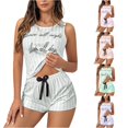 thumbnail image 1 of Wxolcjlv Womens Letter Stripe Pajama Set Sleeveless Crop Top Elastic Waist Sleep Shorts, 1 of 6