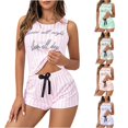 thumbnail image 1 of Wxolcjlv Womens Letter Stripe Pajama Set Sleeveless Crop Top Elastic Waist Sleep Shorts, 1 of 5