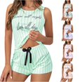 thumbnail image 1 of Wxolcjlv Womens Letter Stripe Pajama Set Sleeveless Crop Top Elastic Waist Sleep Shorts, 1 of 8