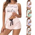 thumbnail image 1 of Wxolcjlv Womens Letter Stripe Pajama Set Sleeveless Crop Top Elastic Waist Sleep Shorts, 1 of 5