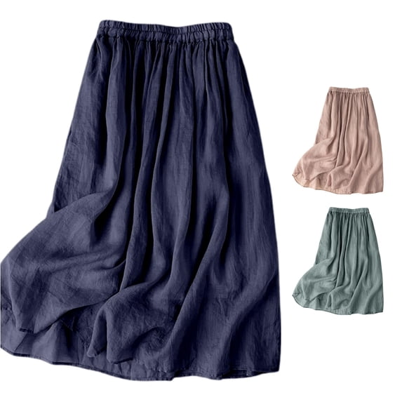 Wxolcjlv Womens Linen Maxi Skirt Elastic Waist Multi Layer Flowy Casual Long Skirt