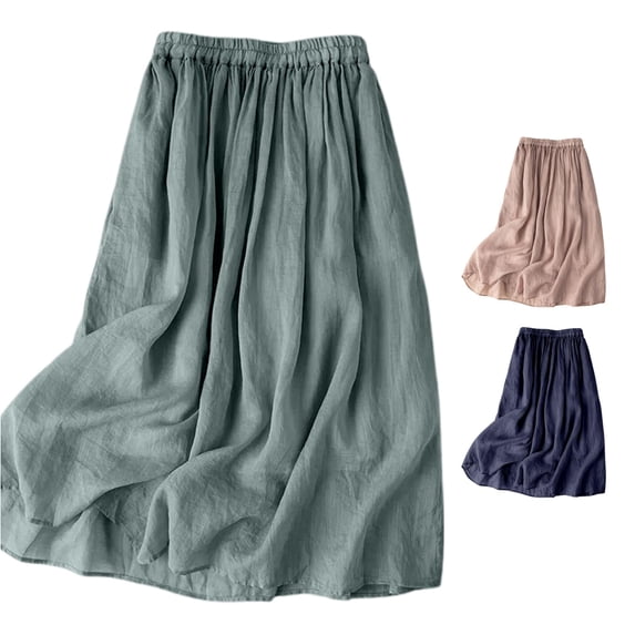 Wxolcjlv Womens Linen Maxi Skirt Elastic Waist Multi Layer Flowy Casual Long Skirt