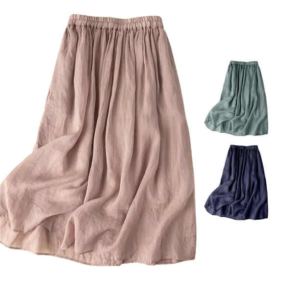 Wxolcjlv Womens Linen Maxi Skirt Elastic Waist Multi Layer Flowy Casual Long Skirt