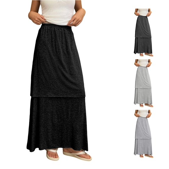 Wxolcjlv Womens Maxi Skirt Elastic Waist Breathable Daily Straight Skirts
