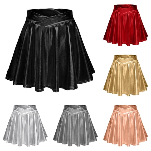 Wxolcjlv Womens Metallic Flare Mini Skirt Crossover Waist Edgy Feature Night Out Skirts