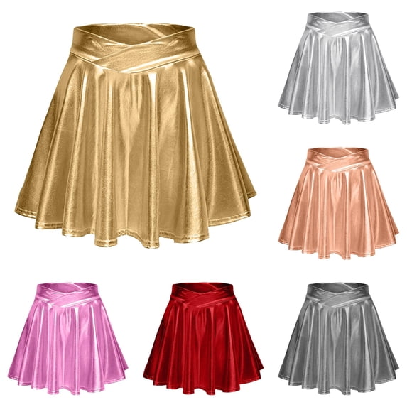 Wxolcjlv Womens Metallic Flare Mini Skirt Crossover Waist Edgy Feature Night Out Skirts