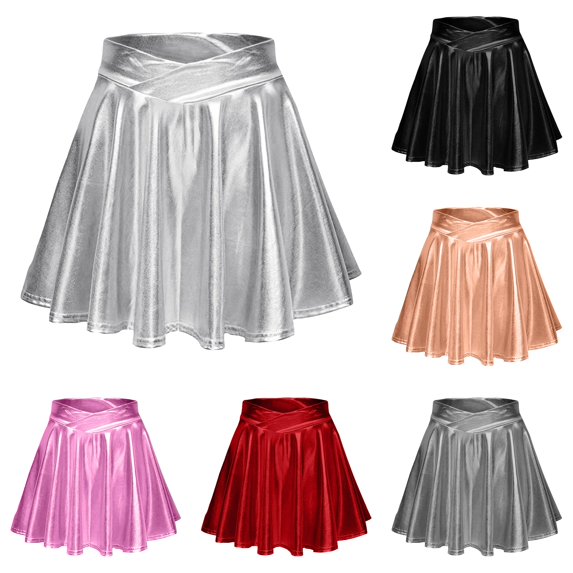 Wxolcjlv Womens Metallic Flare Mini Skirt Crossover Waist Edgy Feature Night Out Skirts