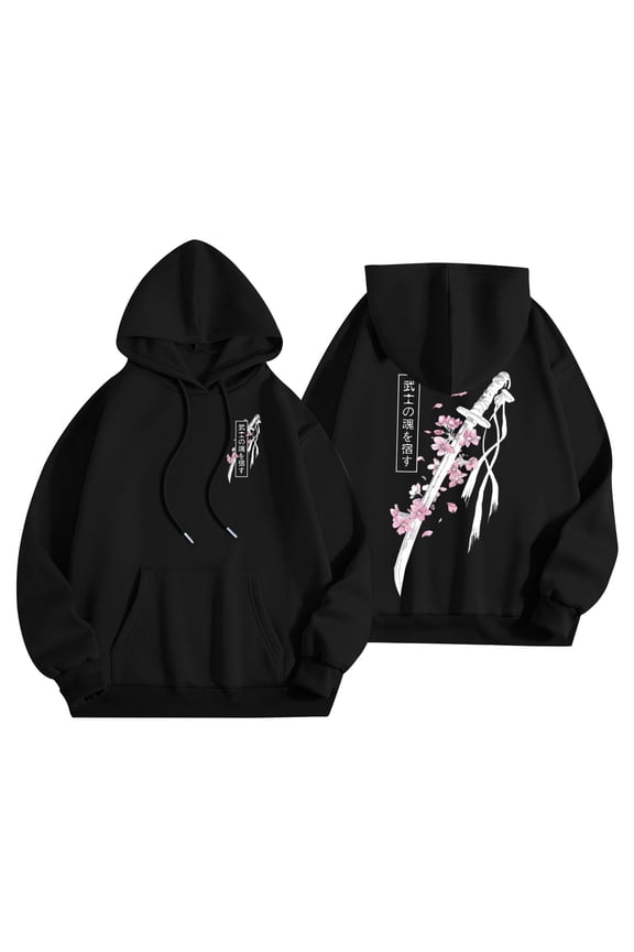 Womens Oversized Hoodie Cherry Blossom Tokyo Print Casual Japanese Style Sweatshirt