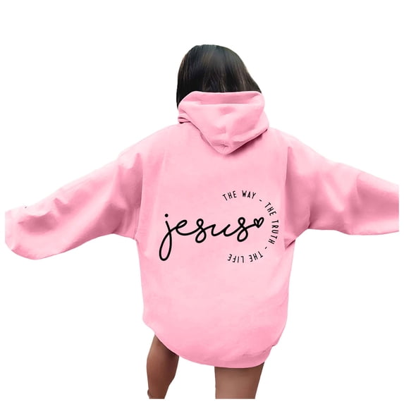 Wxolcjlv Womens Oversized Hoodie Letter Print Casual Christian Sweatshirt