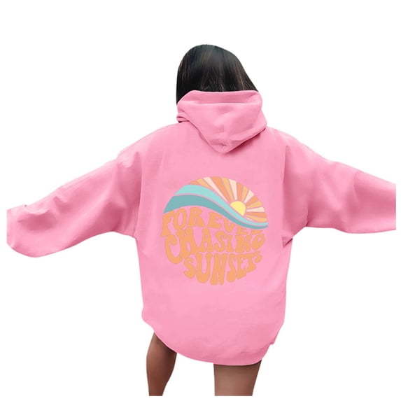 Wxolcjlv Womens Oversized Hoodie forever Chasing Sunsets Letter Print Sunset Graphic Sweatshirt