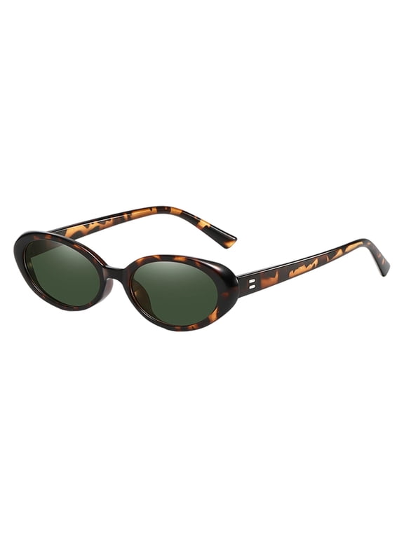 Womens Retro Oval Sunglasses Tortoise Shell Frame Green Lens Lightweight Outdoor Travel Eye Wear Shades